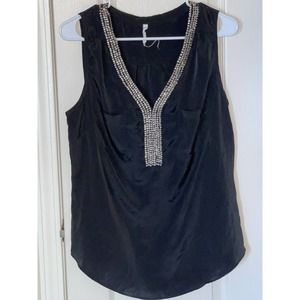 Willow & Clay Beaded Sleeveless Tank Top Medium Black Blouse Evening Cocktail